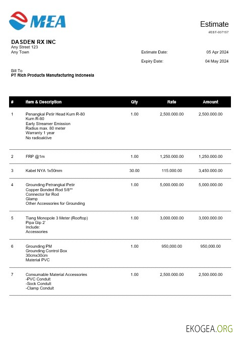 Modèle Word et PDF de facture de services publics d'entreprise INDONÉSIE MEA